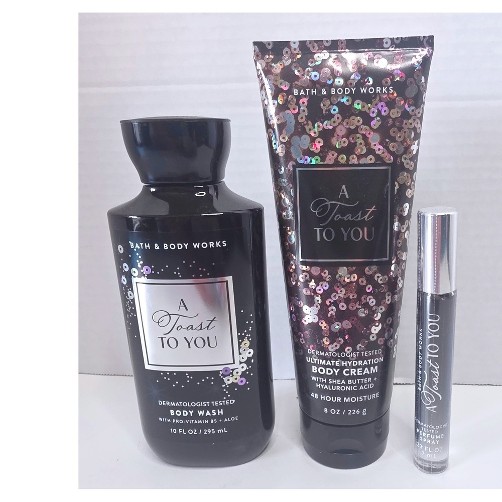 Bath & Body Works A Toast To You 3pc Set Body Wash Body Cream Perfume Spray New